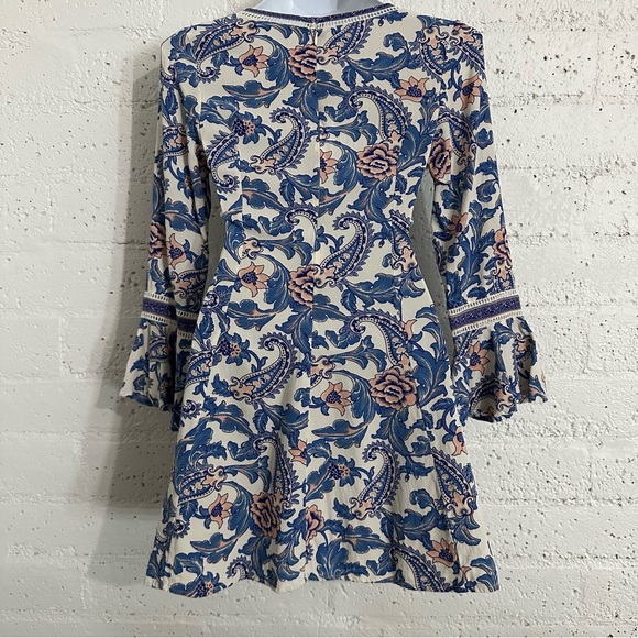 Spell Womens Dress XXS Pink Blue Floral 100% Viscose Long Bell Sleeves Boho BK16 - Picture 5 of 6
